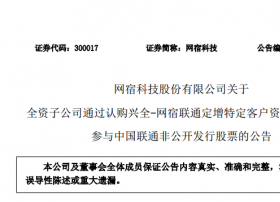 【重磅】网宿科技出资4亿认购兴全-网宿联通 入联通5860万股